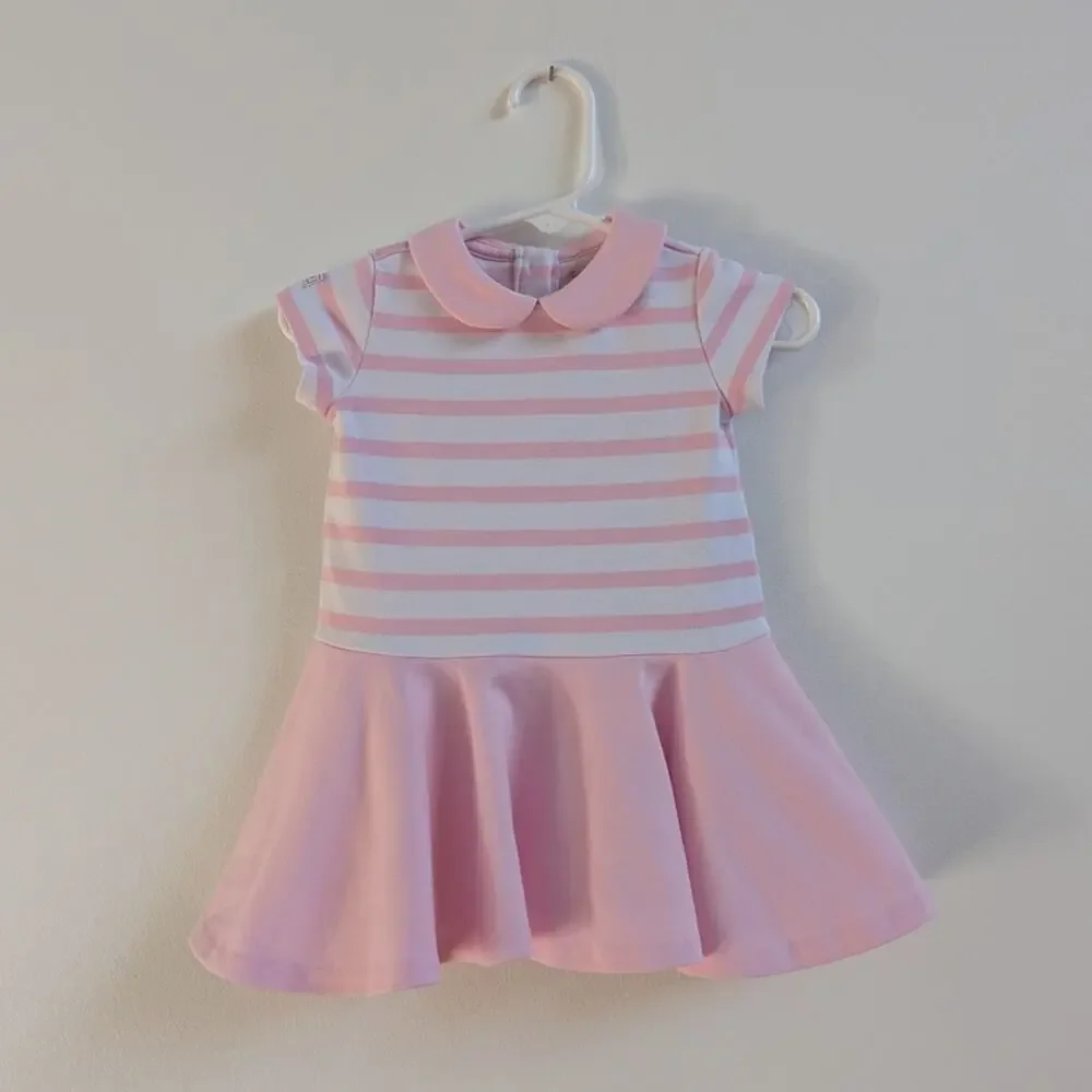 Ralph Lauren Dress Baby Girls Sz 6m Pink Preppy Stripe